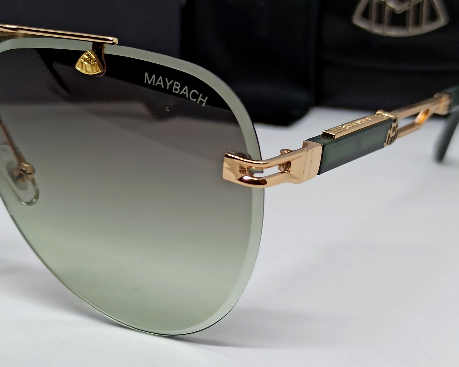 Maybach очки капли мужские серо зеленый градиент в золот метал оправе