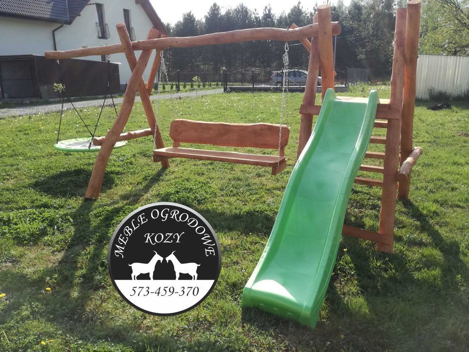 PROMKA! Drewniana huśtawka ogrodowa z grubych bali / Plac zabaw Stelaż