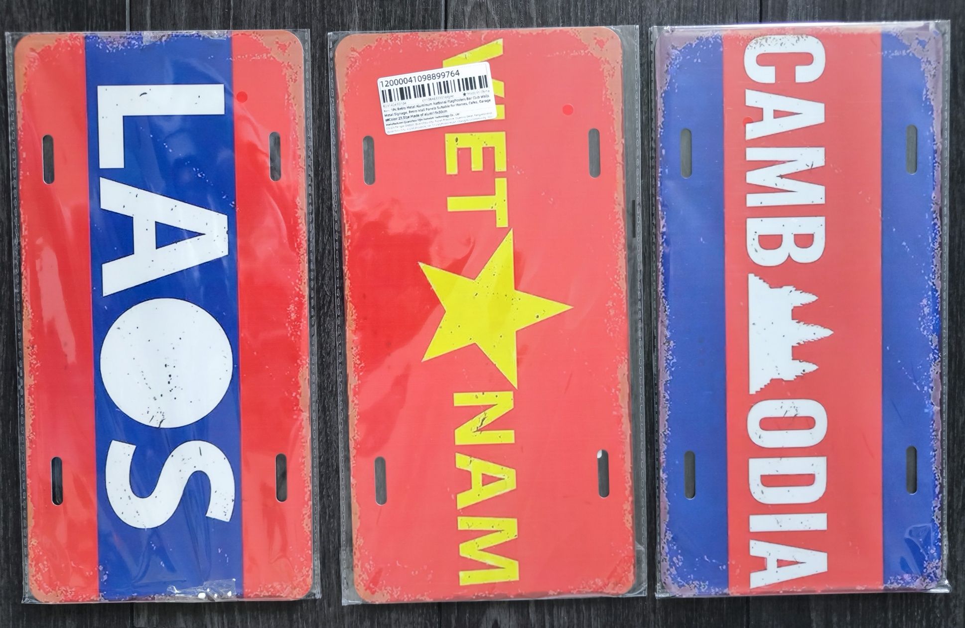 Placa metal de decoraćao vintage Vietnam Cambodja Laos   venda a unida