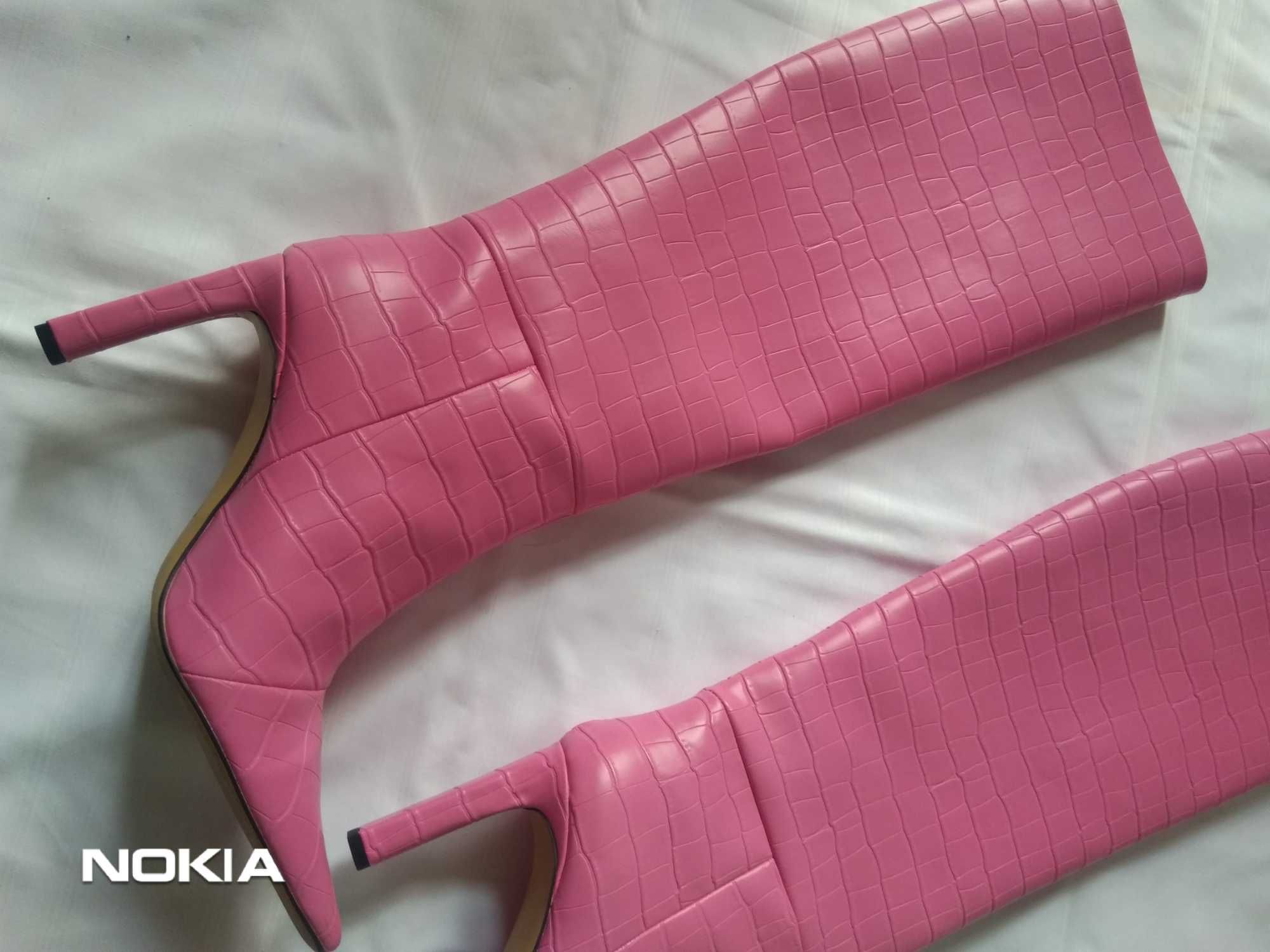 nowe różowe kozaki szpilki H&M