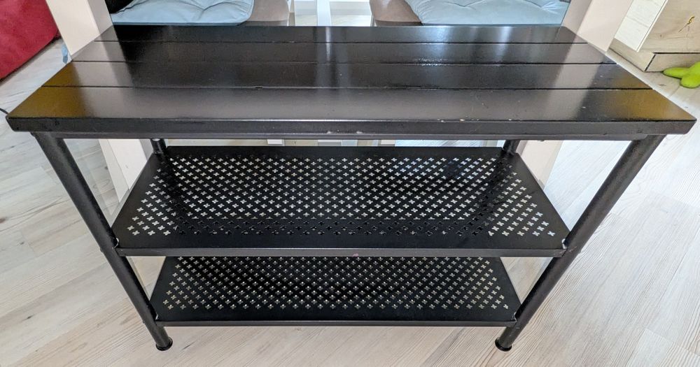 IKEA PINNIG – półka na buty z siedziskiem, czarna, metalowa, 79×35×52