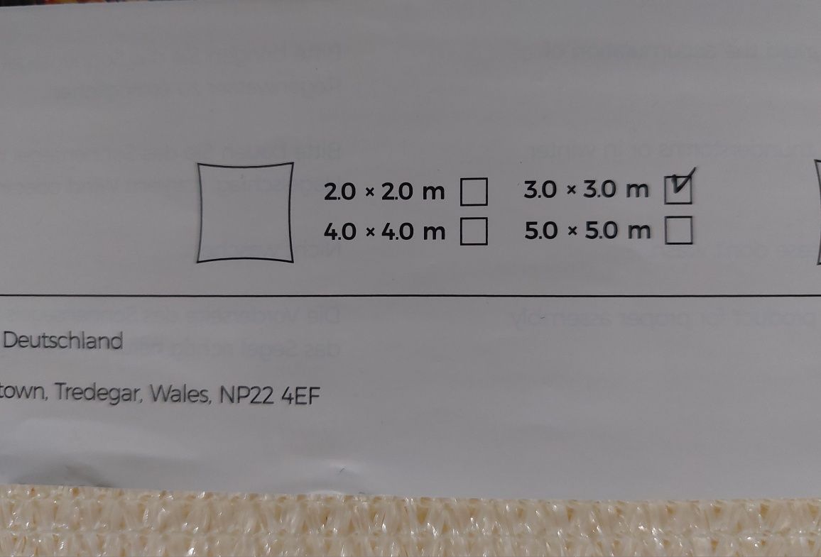 Żagiel przeciwsłoneczny kwadrat 3×3