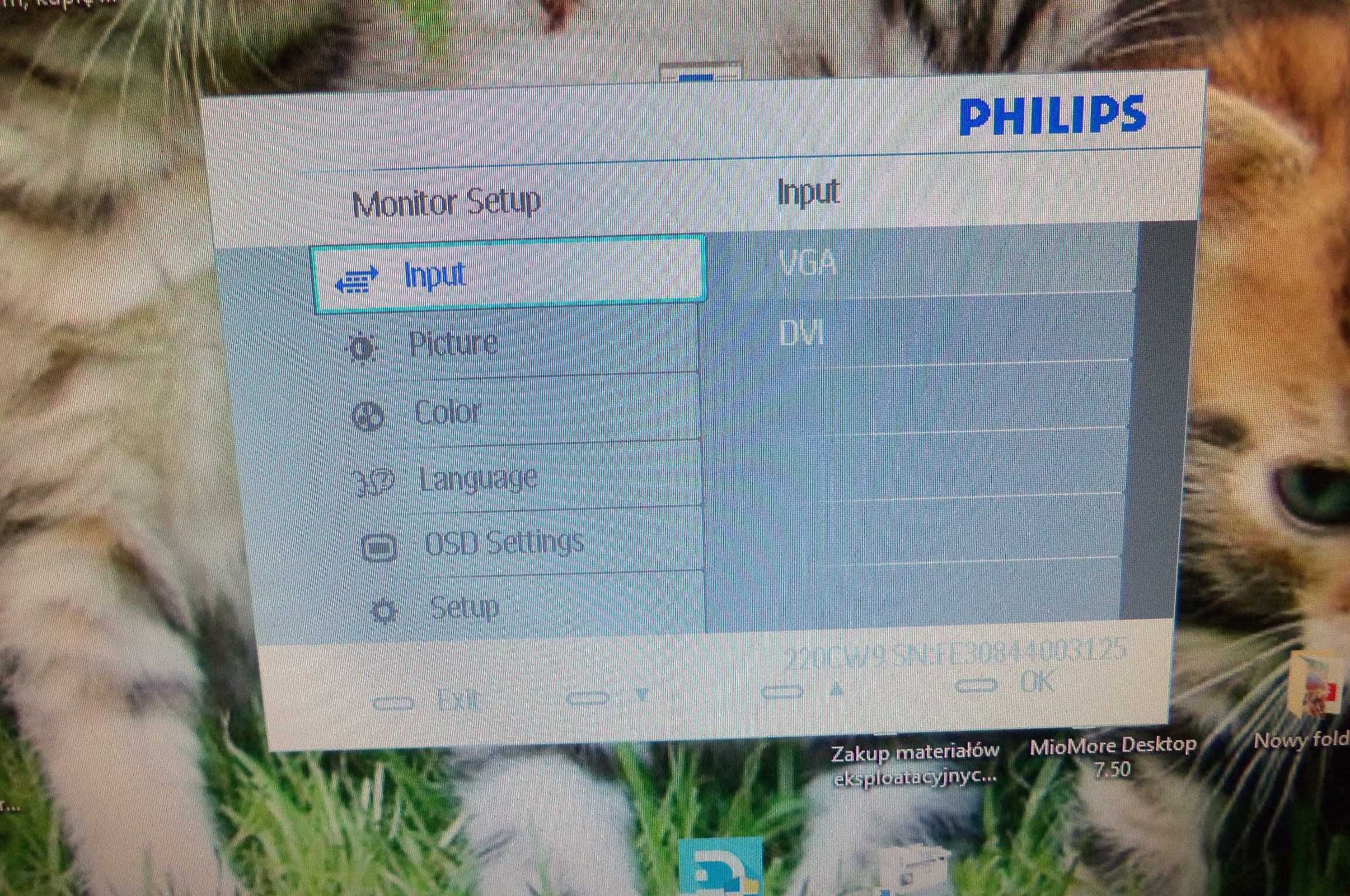 Philips 22 cale, D-SUB, DVI + kable : zasilający oraz sygnałowy.