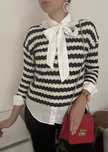 Sweter sweterek cienki ażurowy uniwersalny granatowo kremowy xs s m
