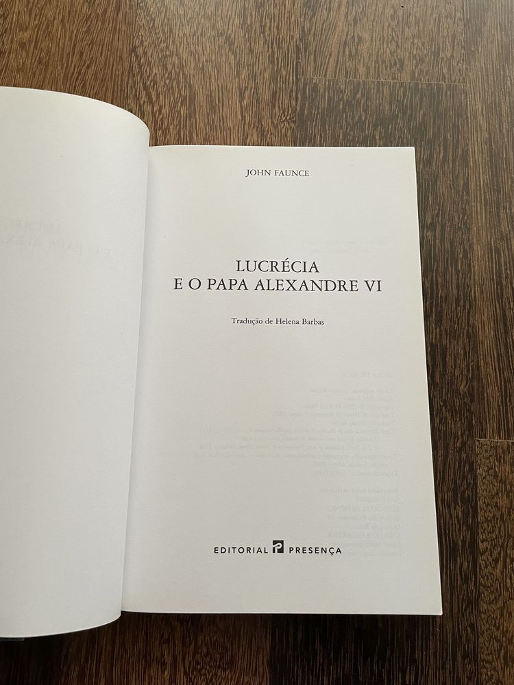 Livro “Lucrécia e o Papa Alexandre VI” de John Faunce