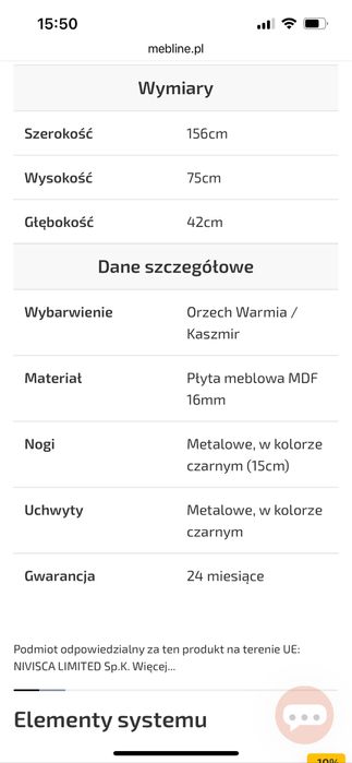 Komoda orzech warmia/ kaszmir 156 cm