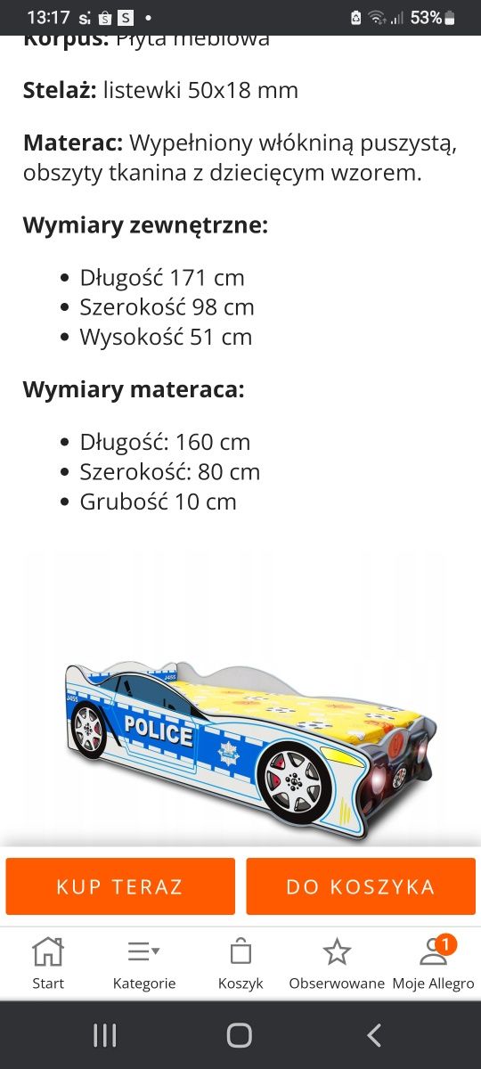 Łóżko policja z materacem