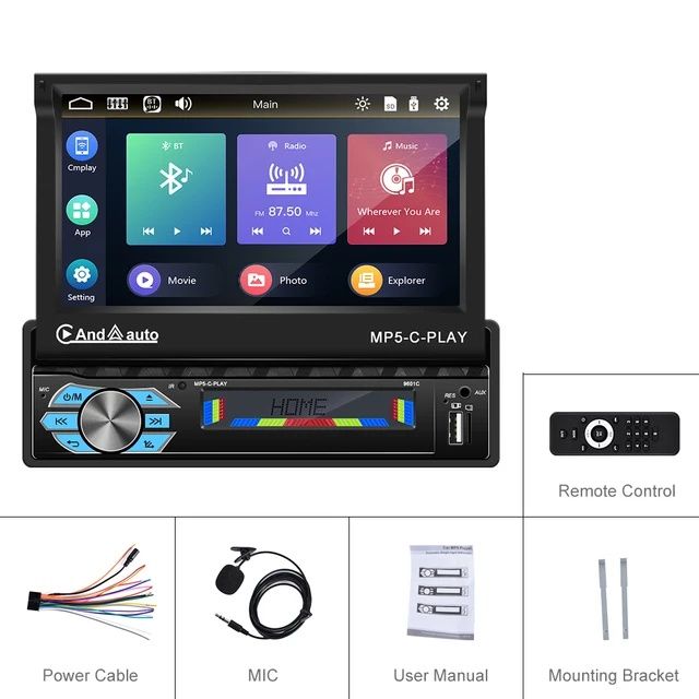Rádio 1din 7" Retrátil (Automático) Bluetooth Touch Mirrorlink NOVO