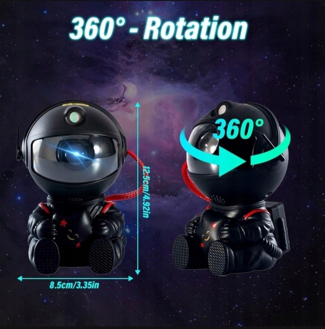 Projektor Gwiazd Astronauta Lampka Nocna 3D Obrotowy 360 Stopni+Pilot