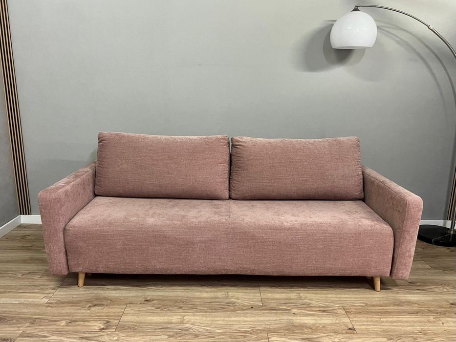 Kanapa rozkładana pudrowy róż 230x100cm – wygodna, wyprana DOSTAWA!