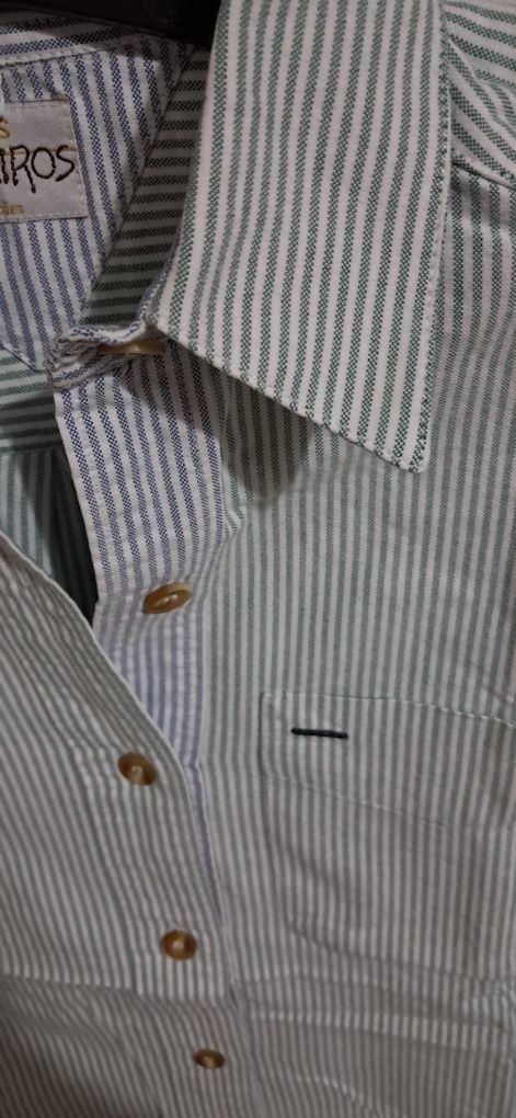 Camisa oxford mulher de riscas verde e branco,  S