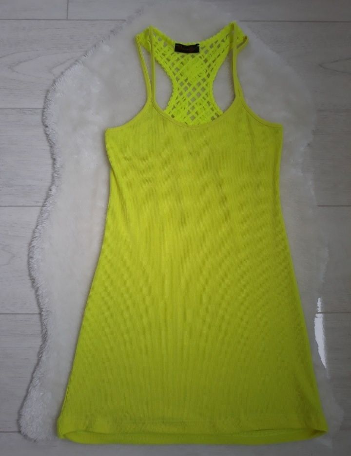 Sukienka mini tunika neon neonowa ramiączka żółta XS 34