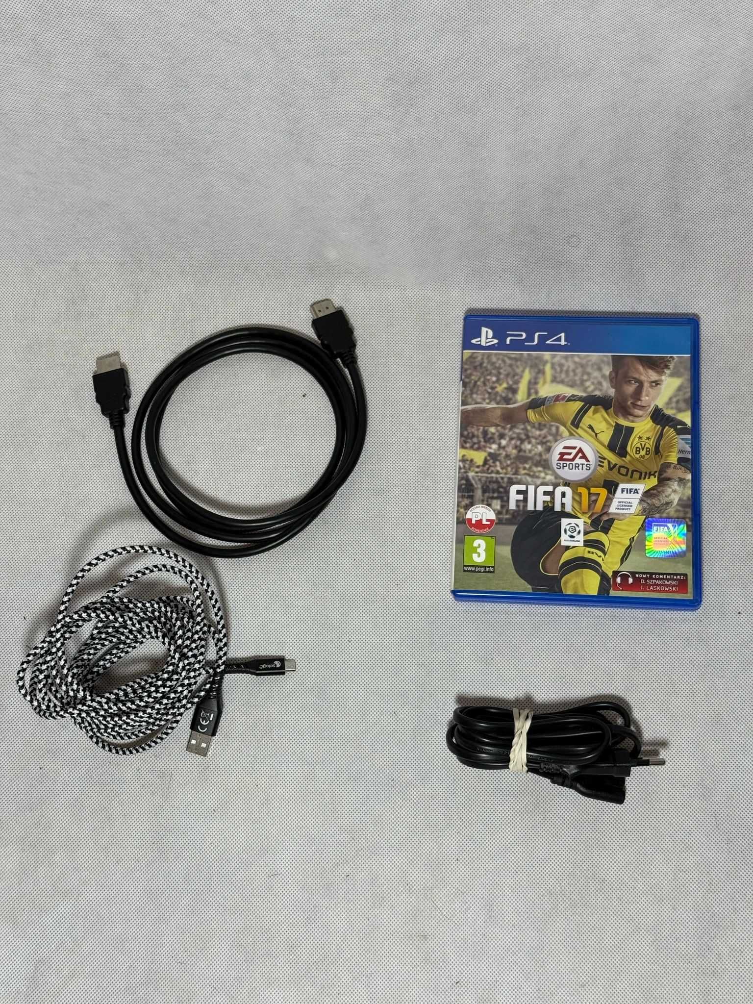 PlayStation 4 Slim 500GB + FIFA 17 + Pad + Okablowanie – Gwarancja