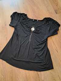 Czarna bluzka z diamencikiem cyrkonią łańcuszkami koszulka T-shirt