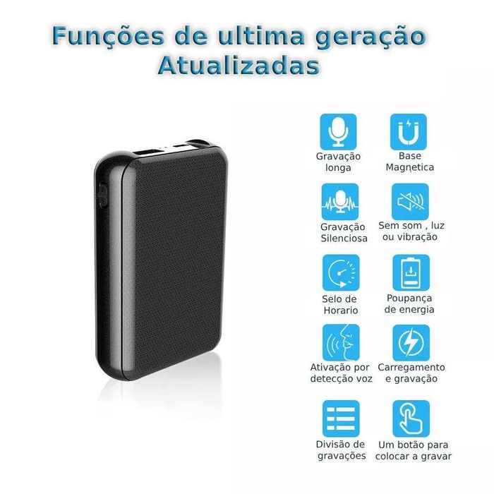 Gravador voz som bateria 11 dias longa duração disfarçado PowerBank