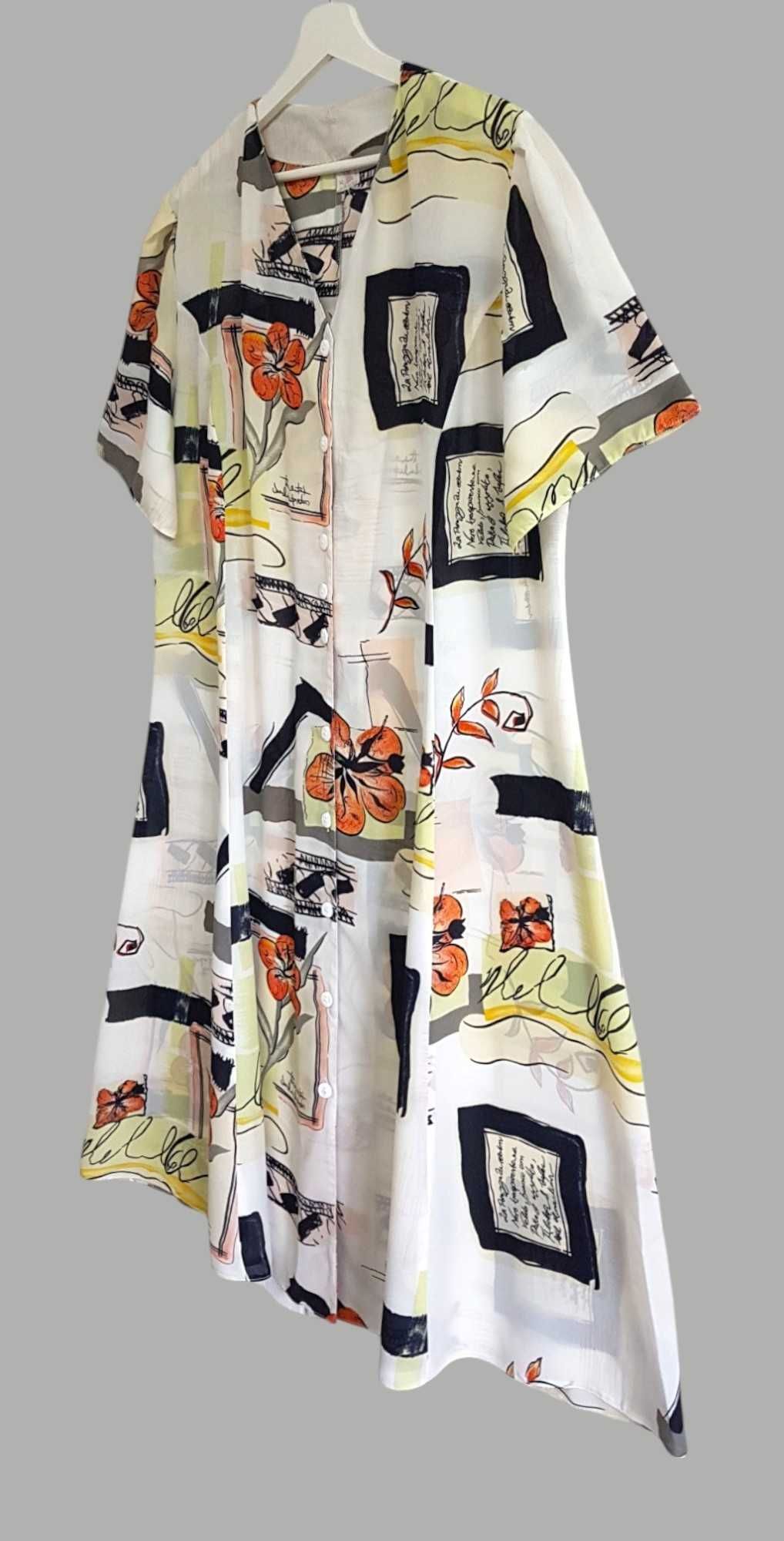 Damska sukienka ecru w kwiaty z krótkim rękawem Image 42/XL