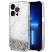 Etui Guess Liquid Glitter Marble do iPhone 14 Pro 6.1" - Biały
