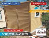 Żółty Garaż Blaszany Ogrodowy, Magazyn, Schowek - Wiatka - Maj-Blach
