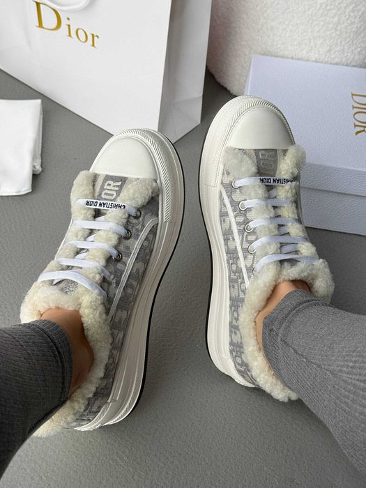 Dior Platform Sneakers Deep Blue Fur / Grey Fur