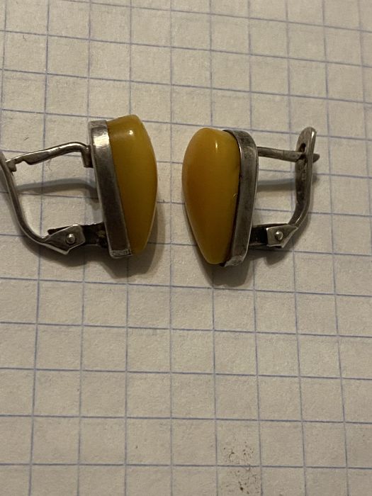 Серьги серебро с янтарем 925 СССР.