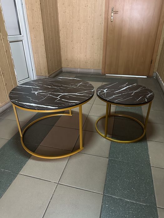 Стіл журнальний PAOLA чорний мармур/золотий