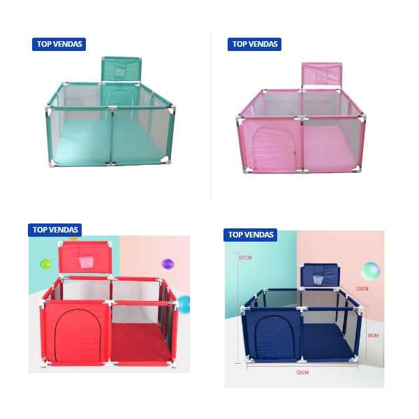 Parque Infantil Quadrado / 128x128cm / Cesto - 4 Cores Disponíveis