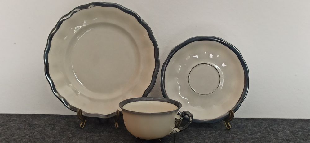 Porcelana Śląska Koenigszelt TRIO Charlotte zdobione Srebrem