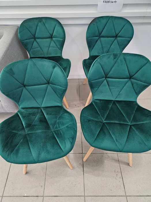 Zestaw 4 krzeseł , welur ,zielone ,tapicerowane, biurowe
