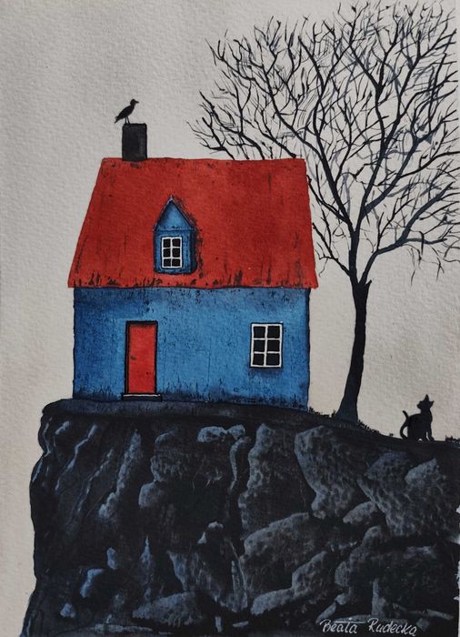 Akwarela Akwarelka Obraz pt: Niebieski Azyl