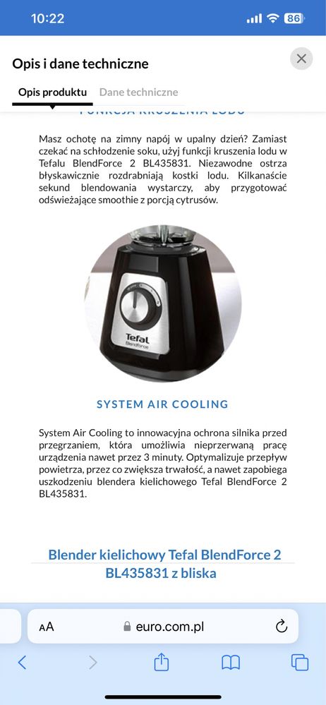 Blender kielichowy TEFAL BL438831 oraz mlynek i rozdrabniacz
