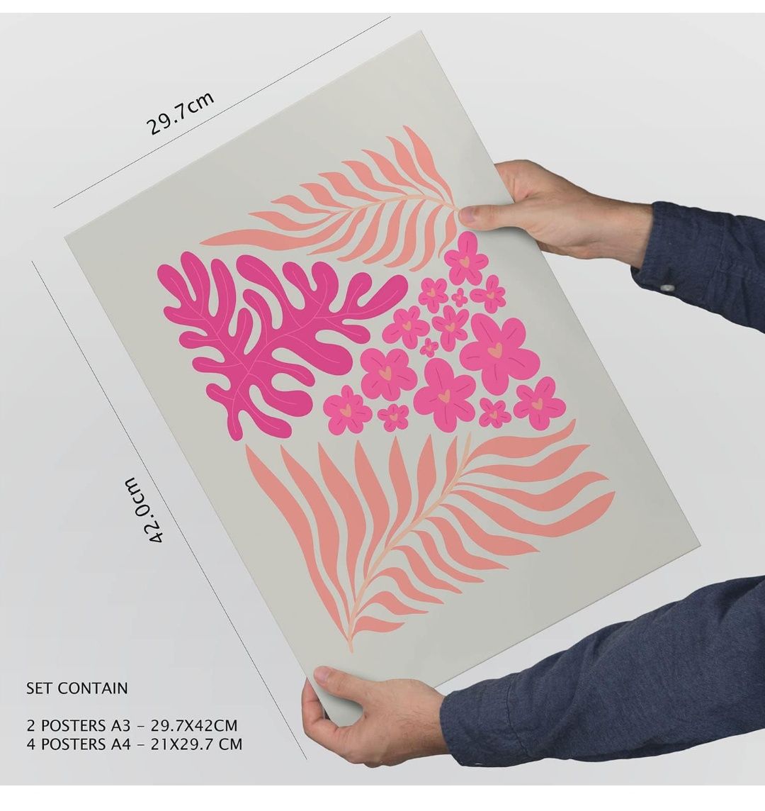 Zestaw 6 plakatów pastelowych minimalistycznych kolorów Flower Power.