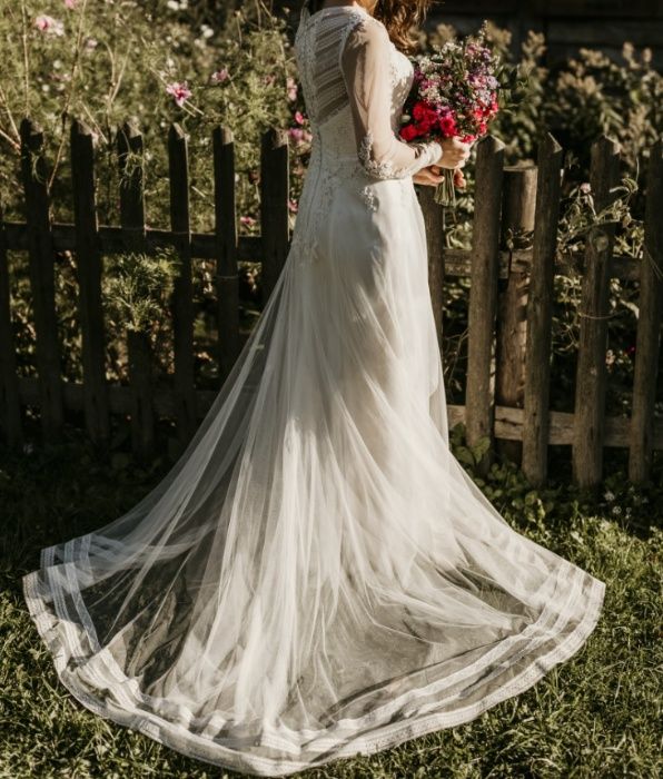 Suknia rustykalna boho Lilian West S/M 36 ślub ślubna Justin Alexander