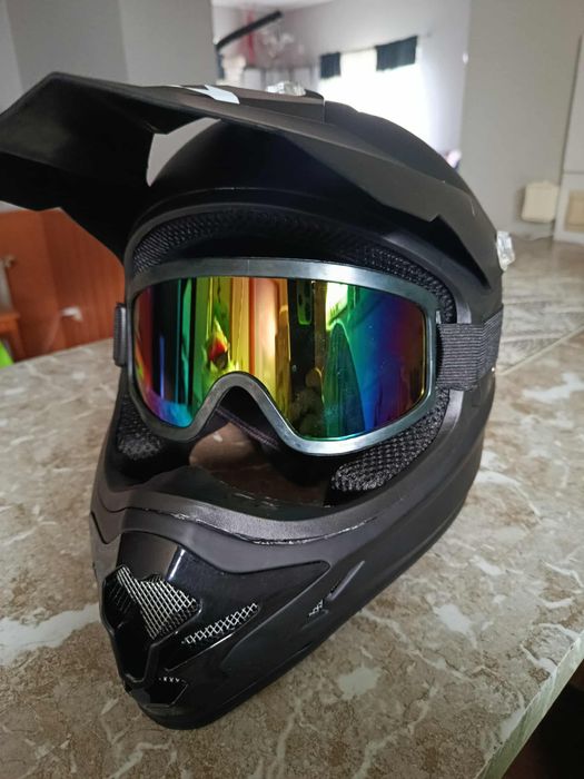 Kask Uchoose motocross/enduro/atv czarny - L + gogle lustrzane dot