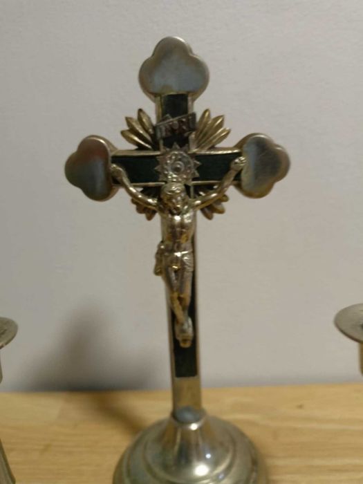 stary zestaw kolędowy pasyjka lichtarze sygnowany