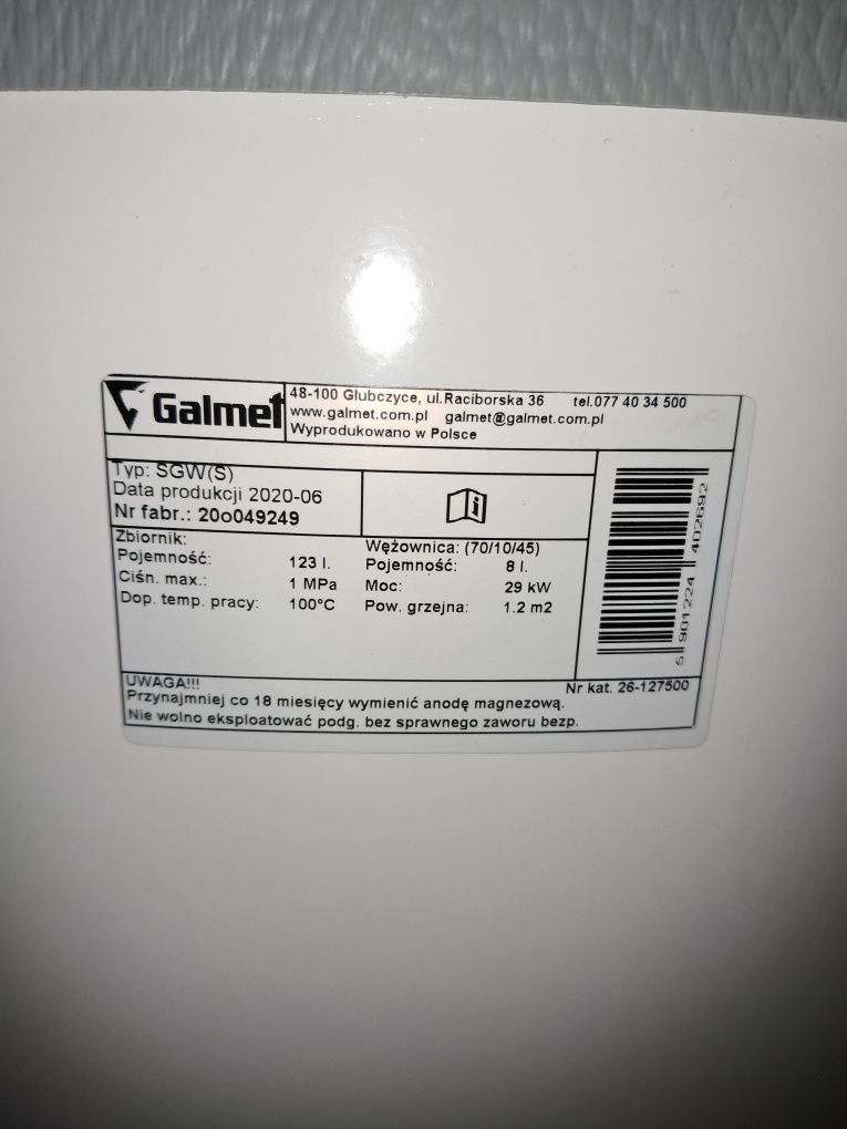 GALMET bojler 120l do kotłów z wężownicą