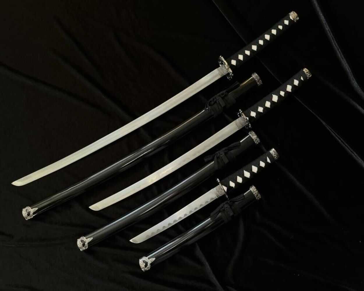 Czarny Zestaw Mieczy Katana Wakizashi Tanto Plus Stojak Hk1104