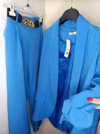 Garnitur damski żakiet spodnie marynarka niebieski 2xl