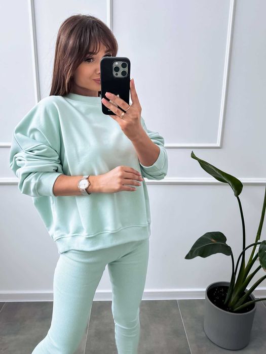 Bawełniany komplet dresy LENOSHKA bluza oversize mięta +legginsy XS/S
