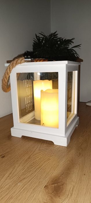 Білий дерев'яний декоративний ліхтар підсвічник фонарь jusk юск