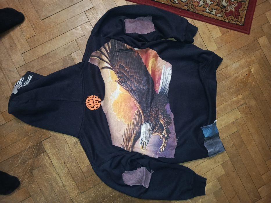 Hoodie boxy oversize eagle sunset patchwork
