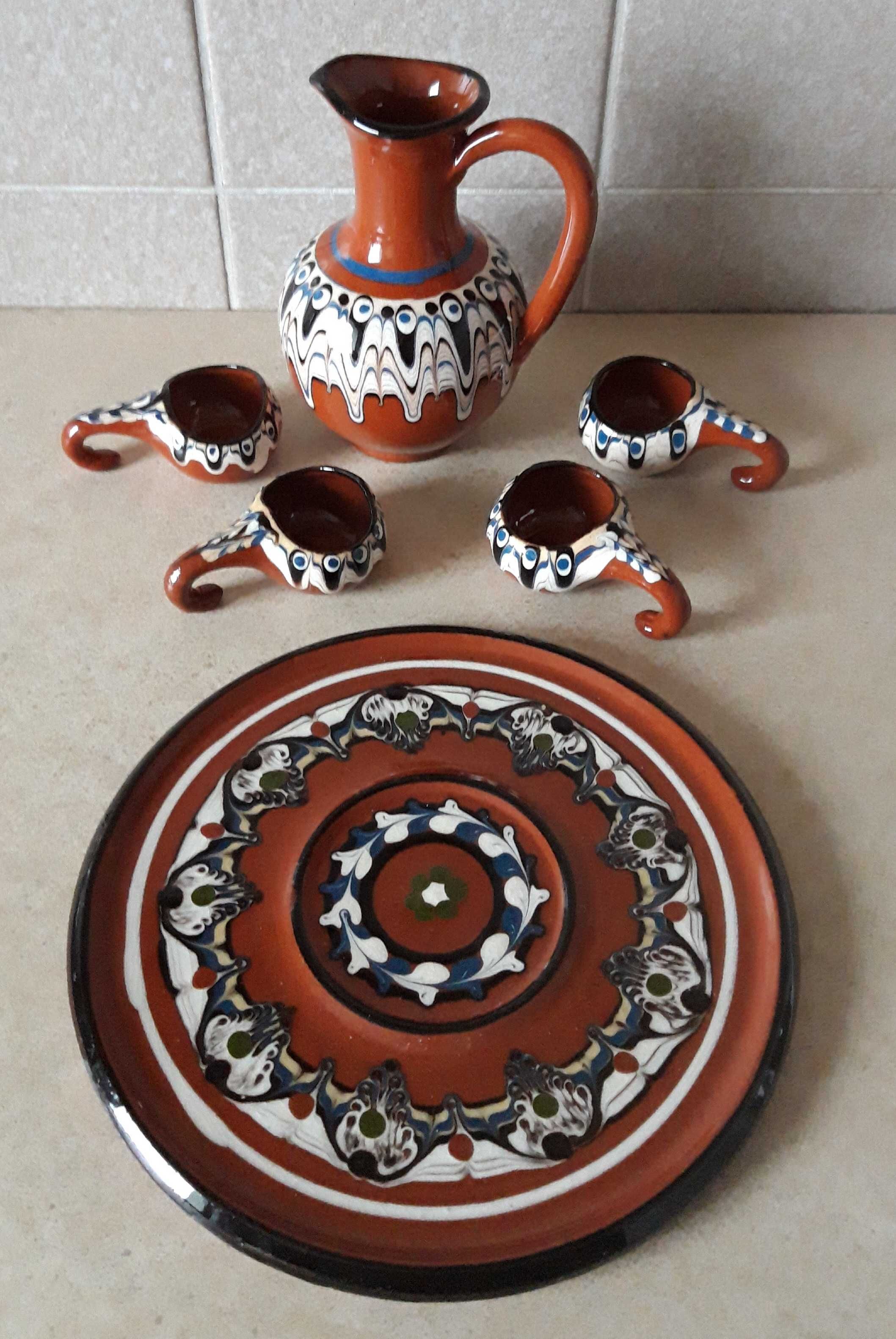ceramika bułgarska zestaw naczyń Pawie oko vintage PRL
