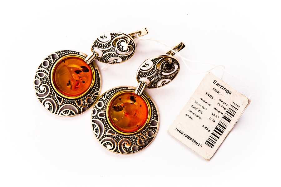 Długie Srebrno-Złote Kolczyki - Srebrne Kolczyki - 15,87g - BURSZTYN