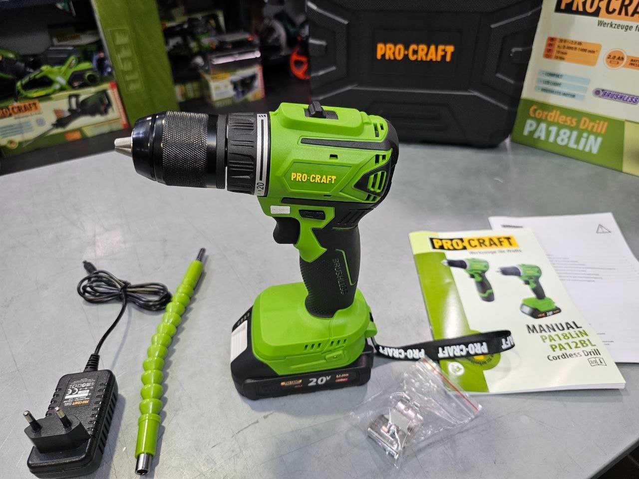 50Нм Мощный Компактный Шуруповерт ProCraft PA18Lin Бесщеточный +Кейс
