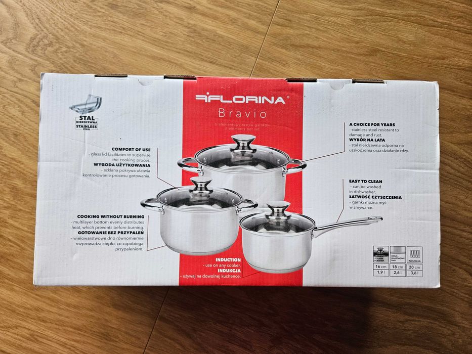 Nowy komplet garnków z pokrywkami Florina Bravio
