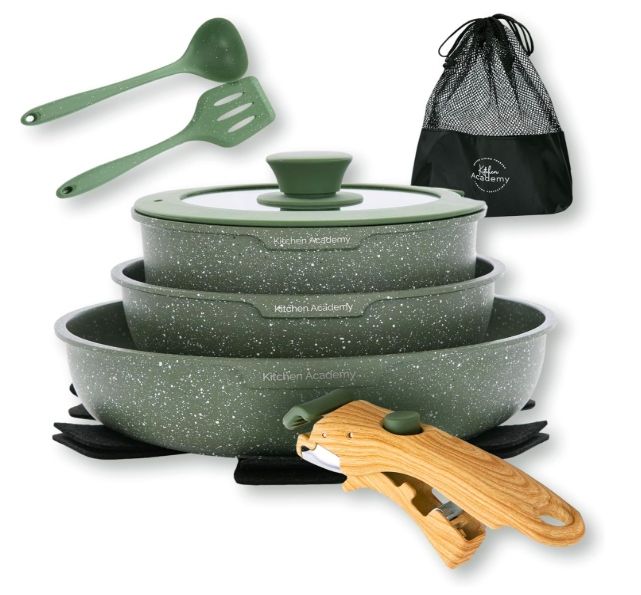 Kitchen Academy zestaw garnków 10 cz uchwyt odpinany indukcja zielony