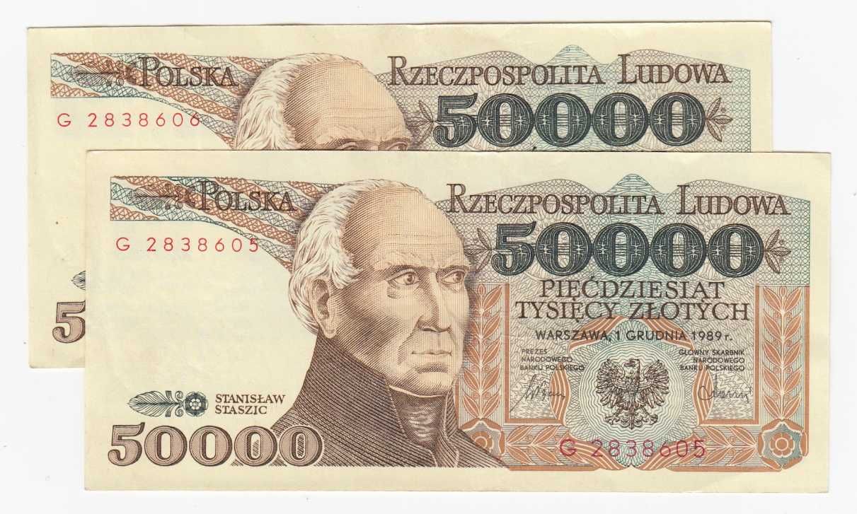 Banknot 50000 zł 1989, seria G, st. 2/3