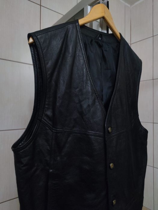 Bezrękawnik czarny L elegancki męski skórzany leather lieder opinający