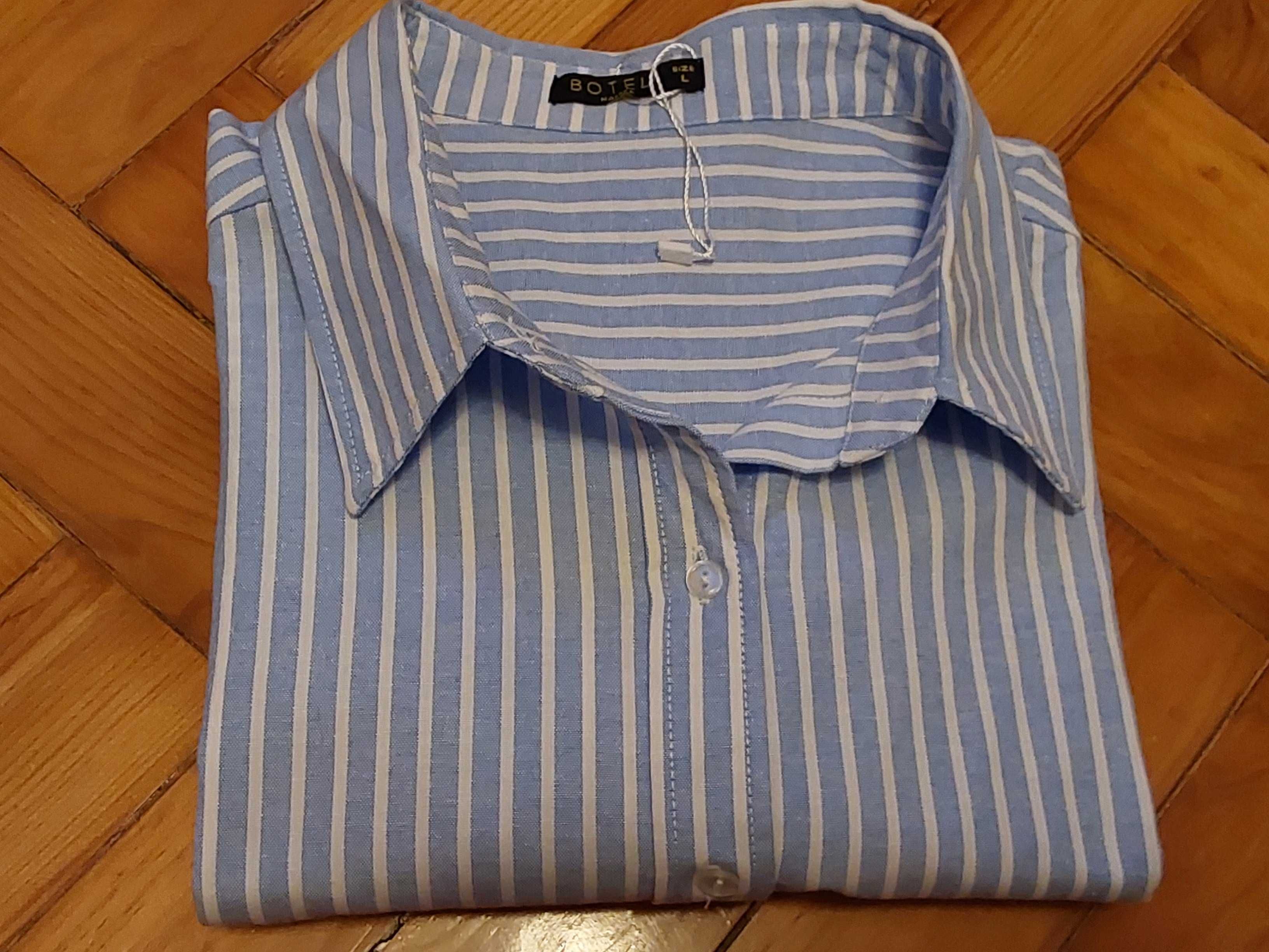 Camisa mulher azul claro  e branco de algodão da Boteli