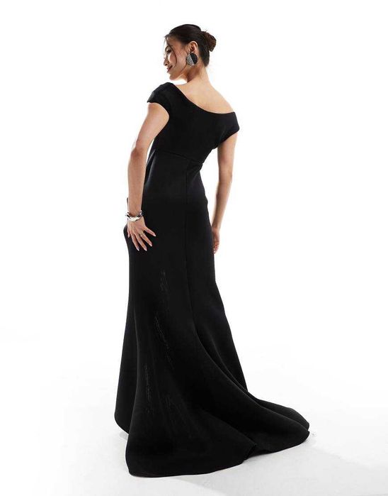 Wieczorowa maxi bardot z rozcięciem bal studniówka sylwester