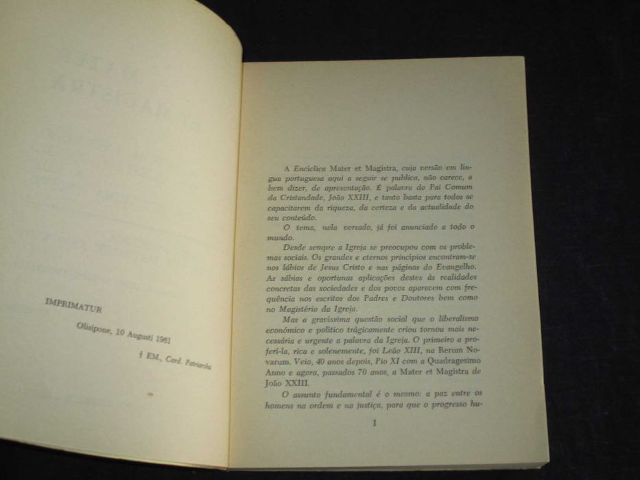Livro Mater et Magistra Carta Encíclica de Sua Santidade João XXIII